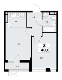 1-BD Apartment Sale, 40.6平方米 at Rodniye Kvartaly, Kvartal № 33, Marushkinskoye Settlement, Moscow, Russia #4