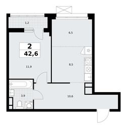 1-BD Apartment Sale, 42.6平方米 at Rodniye Kvartaly, Kvartal № 33, Marushkinskoye Settlement, Moscow, Russia #4