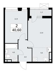 1-BD Apartment Sale, 40.6平方米 at Rodniye Kvartaly, Kvartal № 33, Marushkinskoye Settlement, Moscow, Russia #2