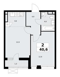 1-BD Apartment Sale, 40.6平方米 at Rodniye Kvartaly, Kvartal № 33, Marushkinskoye Settlement, Moscow, Russia #4
