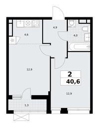 1-BD Apartment Sale, 40.6平方米 at Rodniye Kvartaly, Kvartal № 33, Marushkinskoye Settlement, Moscow, Russia #3