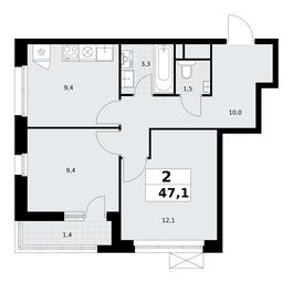 1-BD Apartment Sale, 47.1平方米 at Rodniye Kvartaly, Kvartal № 33, Marushkinskoye Settlement, Moscow, Russia #3