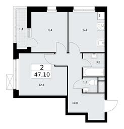 1-BD Apartment Sale, 47.1平方米 at Rodniye Kvartaly, Kvartal № 33, Marushkinskoye Settlement, Moscow, Russia #2