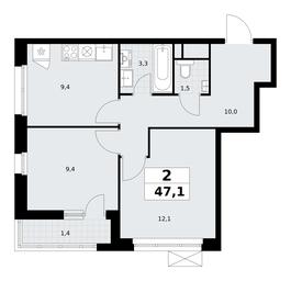 1-BD Apartment Sale, 47.1平方米 at Rodniye Kvartaly, Kvartal № 33, Marushkinskoye Settlement, Moscow, Russia #4
