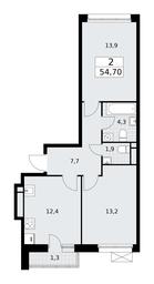 1-BD Apartment Sale, 54.7平方米 at Rodniye Kvartaly, Kvartal № 33, Marushkinskoye Settlement, Moscow, Russia #2 1-BD Apartment Sale, 54.7平方米 at Rodniye Kvartaly, Kvartal № 33, Marushkinskoye Settlement, Moscow, Russia #2