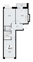 1-BD Apartment Sale, 54.7平方米 at Rodniye Kvartaly, Kvartal № 33, Marushkinskoye Settlement, Moscow, Russia #3 1-BD Apartment Sale, 54.7平方米 at Rodniye Kvartaly, Kvartal № 33, Marushkinskoye Settlement, Moscow, Russia #3
