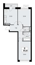 1-BD Apartment Sale, 55.8平方米 at Rodniye Kvartaly, Kvartal № 33, Marushkinskoye Settlement, Moscow, Russia #3 1-BD Apartment Sale, 55.8平方米 at Rodniye Kvartaly, Kvartal № 33, Marushkinskoye Settlement, Moscow, Russia #3
