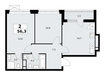 1-BD Apartment Sale, 56.3平方米 at Rodniye Kvartaly, Kvartal № 33, Marushkinskoye Settlement, Moscow, Russia #3