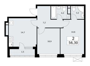 1-BD Apartment Sale, 56.3平方米 at Rodniye Kvartaly, Kvartal № 33, Marushkinskoye Settlement, Moscow, Russia #2
