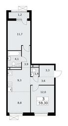 2-BD Apartment Sale, 59.3平方米 at Rodniye Kvartaly, Kvartal № 33, Marushkinskoye Settlement, Moscow, Russia #2 2-BD Apartment Sale, 59.3平方米 at Rodniye Kvartaly, Kvartal № 33, Marushkinskoye Settlement, Moscow, Russia #2