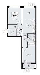 2-BD Apartment Sale, 59.6平方米 at Rodniye Kvartaly, Kvartal № 33, Marushkinskoye Settlement, Moscow, Russia #3 2-BD Apartment Sale, 59.6平方米 at Rodniye Kvartaly, Kvartal № 33, Marushkinskoye Settlement, Moscow, Russia #3