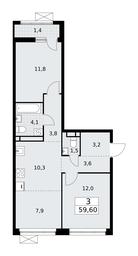 2-BD Apartment Sale, 59.6平方米 at Rodniye Kvartaly, Kvartal № 33, Marushkinskoye Settlement, Moscow, Russia #2 2-BD Apartment Sale, 59.6平方米 at Rodniye Kvartaly, Kvartal № 33, Marushkinskoye Settlement, Moscow, Russia #2