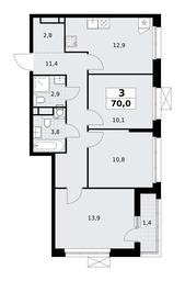 2-BD Apartment Sale, 70平方米 at Rodniye Kvartaly, Kvartal № 33, Marushkinskoye Settlement, Moscow, Russia #4