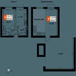 2-BD Apartment Sale, 65.8平方米 at Zhavoronki Club, zhiloy kompleks Akkord Smart-kvartal, Mitkino Village, Odintsovskiy City District, Moscow Region, Russia #4