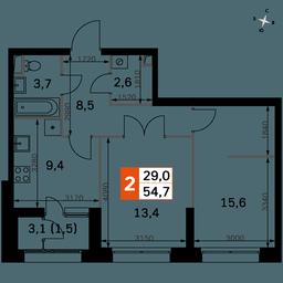 2-BD Apartment Sale, 54.7 sq. m. at Sky Garden, Stroitelny Drive, 9с6, Moscow, Russia #3