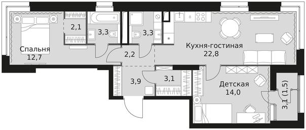 2-BD Apartment Sale, 68.9 sq. m. at Sky Garden, Stroitelny Drive, 9с6, Moscow, Russia #4