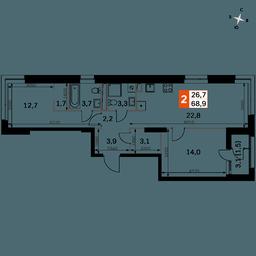 2-BD Apartment Sale, 68.9 sq. m. at Sky Garden, Stroitelny Drive, 9с6, Moscow, Russia #3