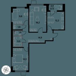 3-BD Apartment Sale, 77.9 sq. m. at Pervy Donskoj, zhiloy mikrorayon Sapronovo, derevnya Sapronovo, Leninskiy City District, Moscow Region, Russia #3