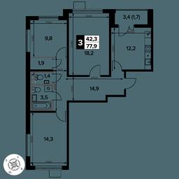 3-BD Apartment Sale, 77.9 sq. m. at Pervy Donskoj, zhiloy mikrorayon Sapronovo, derevnya Sapronovo, Leninskiy City District, Moscow Region, Russia #4