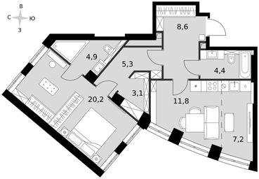 1-BD Apartment Sale, 65.4 sq. m. at Sydney City, Shenogina Street, 2, Moscow, Russia #3