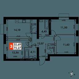 3-BD Apartment Sale, 72.8 sq. m. at Zhavoronki Club, zhiloy kompleks Akkord Smart-kvartal, Mitkino Village, Odintsovskiy City District, Moscow Region, Russia #4