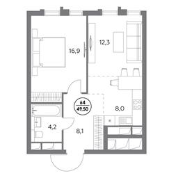 2-BD Apartment Sale, 49.5平方米 at Dom56, Fridrikha Engelsa Street, 56с1, Moscow, Russia #3