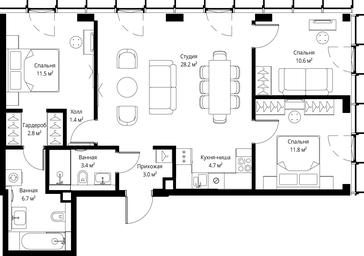 3-BD Apartment Sale, 84.1 sq. m. at Symphony 34, 2nd Khutorskaya Street, 38А, Moscow, Russia #3