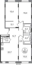 3-BD Apartment Sale, 96.8 sq. m. at Rezidentsii Skolkovo, Kashtanovaya ulitsa, 1, rabochiy posyolok Zarechye, Odintsovskiy City District, Moscow Region, Russia #2