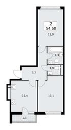 1-BD Apartment Sale, 54.6平方米 at Rodniye Kvartaly, Kvartal № 33, Marushkinskoye Settlement, Moscow, Russia #2 1-BD Apartment Sale, 54.6平方米 at Rodniye Kvartaly, Kvartal № 33, Marushkinskoye Settlement, Moscow, Russia #2