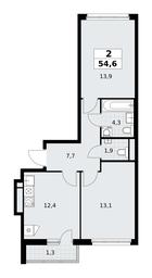 1-BD Apartment Sale, 54.6平方米 at Rodniye Kvartaly, Kvartal № 33, Marushkinskoye Settlement, Moscow, Russia #4