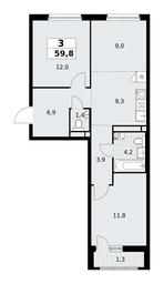 2-BD Apartment Sale, 59.8 sq. m. at Rodniye Kvartaly, Kvartal № 33, Marushkinskoye Settlement, Moscow, Russia #2