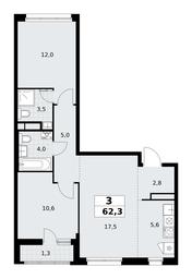 2-BD Apartment Sale, 62.3 sq. m. at Rodniye Kvartaly, Kvartal № 33, Marushkinskoye Settlement, Moscow, Russia #3 2-BD Apartment Sale, 62.3 sq. m. at Rodniye Kvartaly, Kvartal № 33, Marushkinskoye Settlement, Moscow, Russia #3