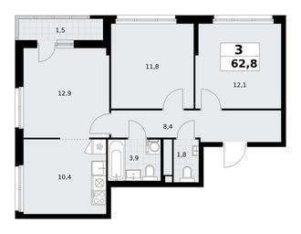 2-BD Apartment Sale, 62.8平方米 at Rodniye Kvartaly, Kvartal № 33, Marushkinskoye Settlement, Moscow, Russia #2 2-BD Apartment Sale, 62.8平方米 at Rodniye Kvartaly, Kvartal № 33, Marushkinskoye Settlement, Moscow, Russia #2