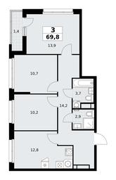 2-BD Apartment Sale, 69.8平方米 at Rodniye Kvartaly, Kvartal № 33, Marushkinskoye Settlement, Moscow, Russia #3 2-BD Apartment Sale, 69.8平方米 at Rodniye Kvartaly, Kvartal № 33, Marushkinskoye Settlement, Moscow, Russia #3