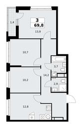 2-BD Apartment Sale, 69.8平方米 at Rodniye Kvartaly, Kvartal № 33, Marushkinskoye Settlement, Moscow, Russia #2 2-BD Apartment Sale, 69.8平方米 at Rodniye Kvartaly, Kvartal № 33, Marushkinskoye Settlement, Moscow, Russia #2
