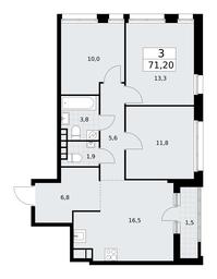 2-BD Apartment Sale, 71.2平方米 at Rodniye Kvartaly, Kvartal № 33, Marushkinskoye Settlement, Moscow, Russia #2