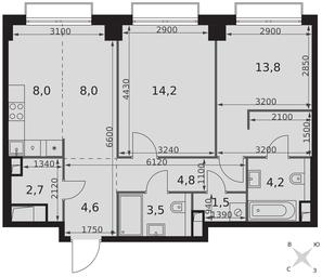 2-BD Apartment Sale, 65.3 sq. m. at Sydney City, Shenogina Street, 2, Moscow, Russia #4