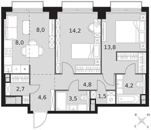 2-BD Apartment Sale, 65.3 sq. m. at Sydney City, Shenogina Street, 2, Moscow, Russia #3