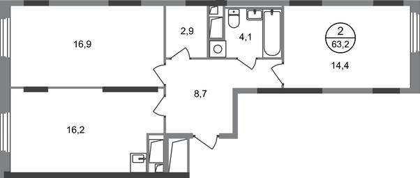 2-BD Apartment Sale, 63.2 sq. m. at Peredelkino Blizhnee, Korneya Chukovskogo Street, 1, Vnukovskoye Settlement, Moscow, Russia #4