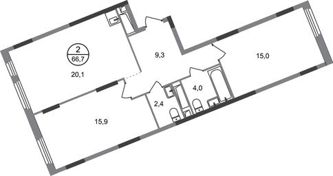 2-BD Apartment Sale, 66.7 sq. m. at Peredelkino Blizhnee, Korneya Chukovskogo Street, 1, Vnukovskoye Settlement, Moscow, Russia #4