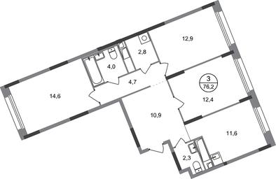 3-BD Apartment Sale, 76.2 sq. m. at Peredelkino Blizhnee, Korneya Chukovskogo Street, 1, Vnukovskoye Settlement, Moscow, Russia #4