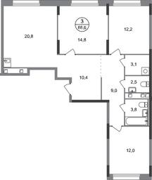3-BD Apartment Sale, 88.6 sq. m. at Peredelkino Blizhnee, Korneya Chukovskogo Street, 1, Vnukovskoye Settlement, Moscow, Russia #4