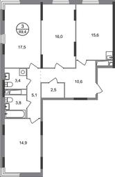 3-BD Apartment Sale, 89.4 sq. m. at Peredelkino Blizhnee, Korneya Chukovskogo Street, 1, Vnukovskoye Settlement, Moscow, Russia #4