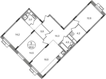 3-BD Apartment Sale, 90.6平方米 at Rezidentsii Skolkovo, Kashtanovaya ulitsa, 1, rabochiy posyolok Zarechye, Odintsovskiy City District, Moscow Region, Russia #2