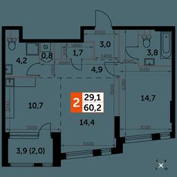 2-BD Apartment Sale, 60.2平方米 at Rotterdam, Varshavskoye Highway, 37Ак1с2, Moscow, Russia #4