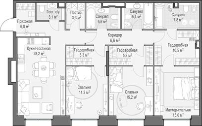 2-BD Apartment Sale, 134.7 sq. m. at Life Time, Sergeya Makeyeva Street, вл11/9с1-10, Moscow, Russia #4