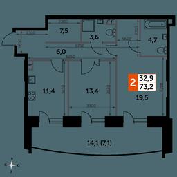 2-BD Apartment Sale, 73.2平方米 at Sydney City, Shenogina Street, 2, Moscow, Russia #2