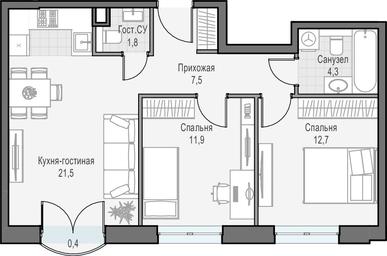 1-BD Apartment Sale, 60.3 sq. m. at Dostizhenie, Akademika Korolyova Street, 21, Moscow, Russia #2 1-BD Apartment Sale, 60.3 sq. m. at Dostizhenie, Akademika Korolyova Street, 21, Moscow, Russia #2