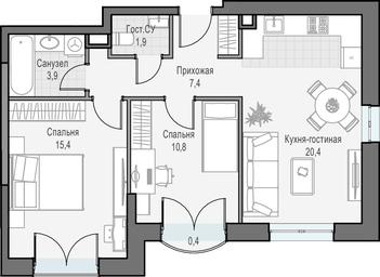 1-BD Apartment Sale, 60.8 sq. m. at Dostizhenie, Akademika Korolyova Street, 21, Moscow, Russia #2