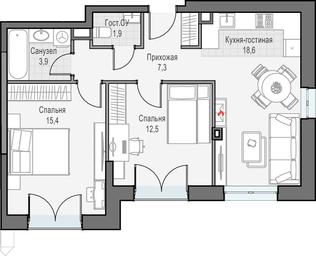 1-BD Apartment Sale, 61.1平方米 at Dostizhenie, Akademika Korolyova Street, 21, Moscow, Russia #2